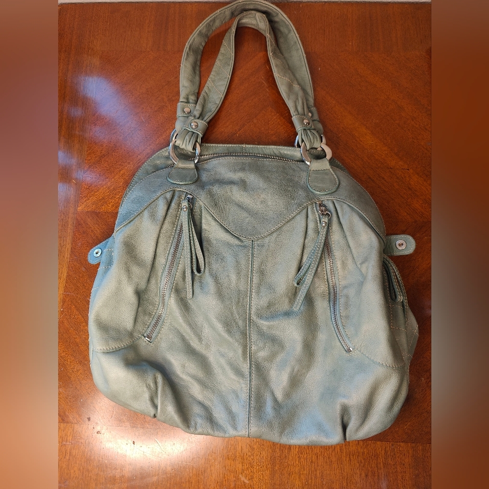 L'incontro Italian Seafoam Leather Shoulder Bag Made In italy